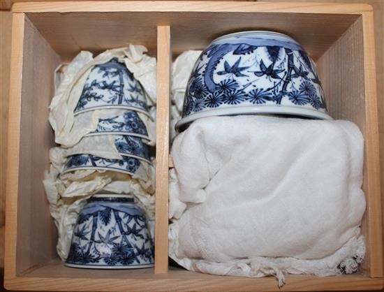 Japanese blue and white tea ceremony set, boxed